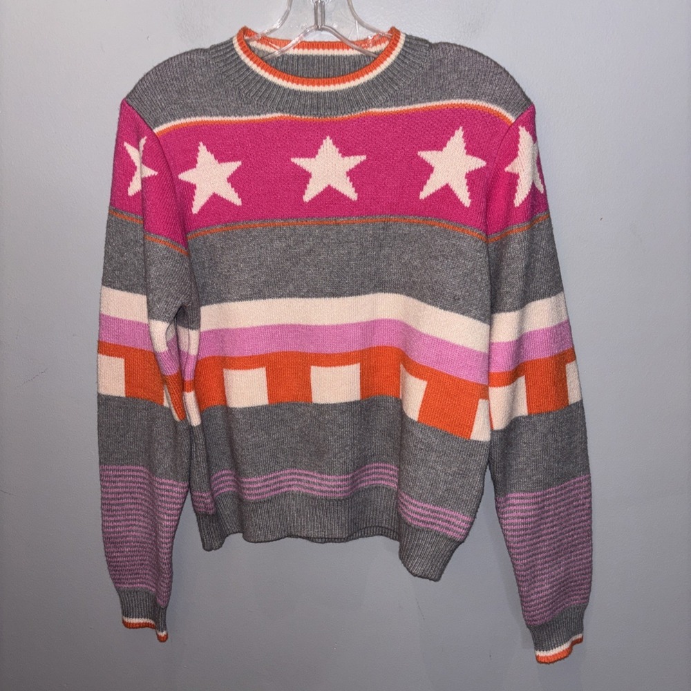 THML Star Struck Knit Sweater Multicolored Striped Stars Women's Size S